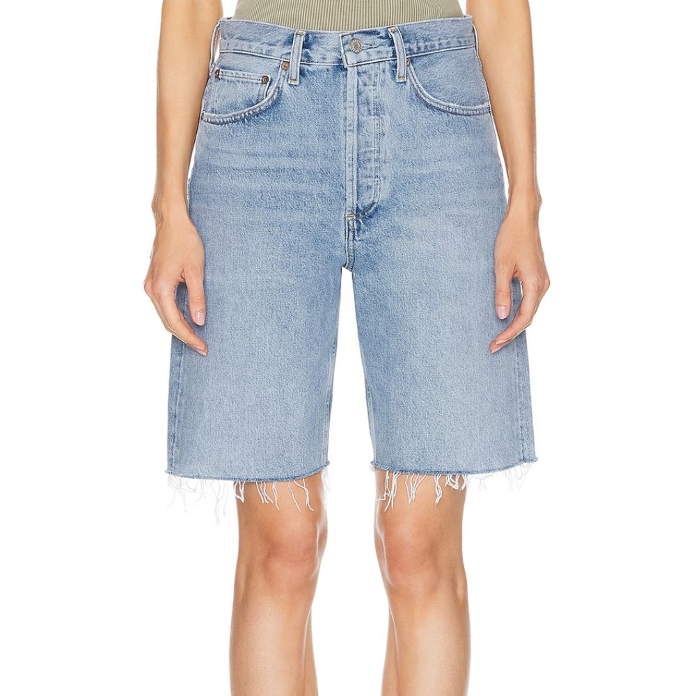 AGOLDE Carrie Long Length Blue Denim Women’s Slim Shorts Size 27 NWT